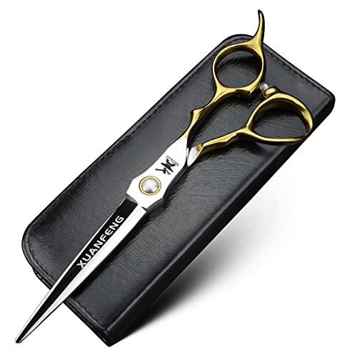 XUANFENG Tijeras profesionales de pelo con mango dorado de 6.5 pulgadas, acero 440C, tijeras de corte y tijeras de adelgazamiento, adecuadas para barberías o familias (tijeras de corte)