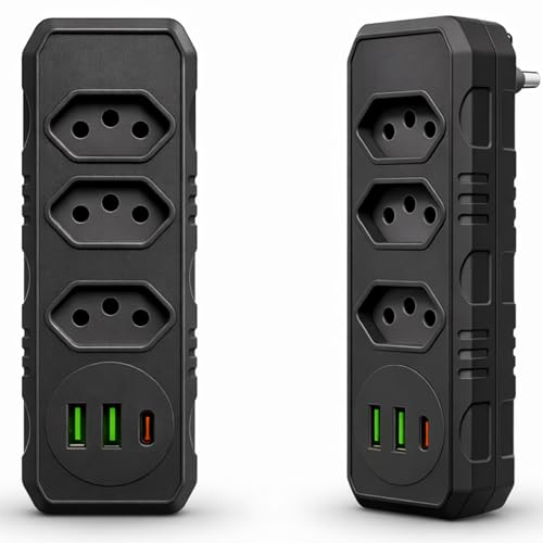 Adaptador Para Tomada Benjamin Extensão Filtro de Linha com 3 Tomadas Pino 2 Portas Interfaces USB convencional e 1 Porta USB-C Tipo-C 10A 2500w Linha Premium