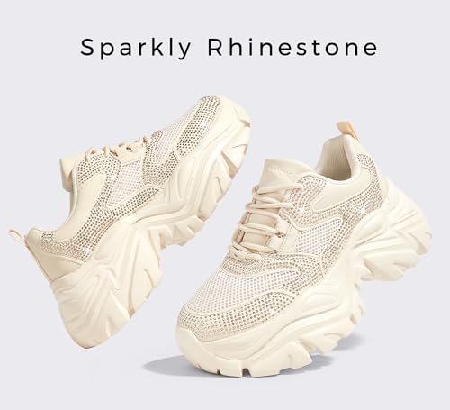 Image of K KIP WOK Chunky Sneakers for Women Fashion Platform White Leather Casual Dad Shoes Comfortable Wedge Walking Sport Sneakers | White Leather Casual Dad Shoes Comfortable Wedge Walking Sport Sneakers