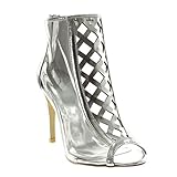  Angkorly - Zapatillas Moda Botines Stiletto Peep-Toe Elegante Mujer Transparente Correas Cruzadas Tacón de Aguja Alto 10.5 CM - Plata 238-7 T 39