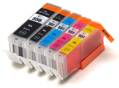 5 Multipack de alta capacidad Canon PGI-550 , CLI-551, Canon 551, Canon 550 Cartuchos Compatibles 1 negro pequeño, 1 ciano, 1 magenta, 1 amarillo, 1 negro grande para Canon Pixma iP 7250, Pixma MG5450, Pixma MX925. Cartucho de tinta . CLI-551BK , CLI-551C , CLI-551M , CLI-551Y , PGI-550BK © 123 Cartucho