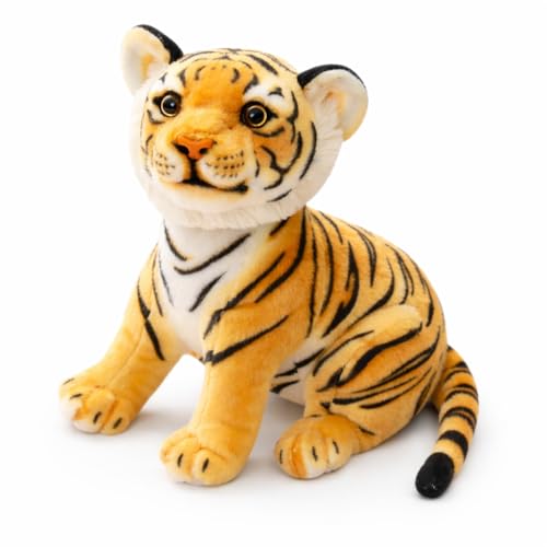 Image of Tiger Cub Plush Toy for Kids - 25 cm Sitting Soft Stuffed Animal | Cute Cuddly Tiger Soft Toy for Boys & Girls | Birthday Gift (Yellow & Black)