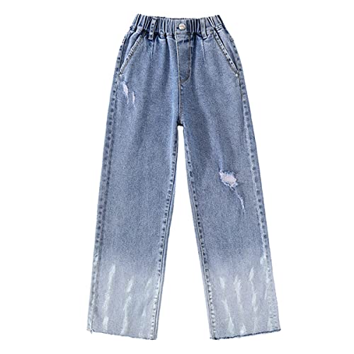Milokado Big Kids Girls Elastic Waist Wide Leg Jeans Casual Demin Baggy Pants Size 5-14（13-14 Years，Light Blue） #TOP5