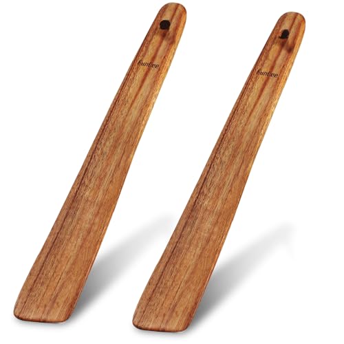 2 Pack Teak Wood Spatula, 12 Inch Wooden Spoons for Cooking, Sourdough Starter, Flat Steak Turner, Dough Whisk Spurtle Baking Utensil, Heat Resistant Spatulas for Cast Iron Flipping, stirring, Turning