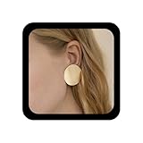 YienDoo Gold Coin Disc Studs Earrings Large Disc Clip On Earrings Boho Circle Drop Earrings Statement Charm Big Round Disc Dangle Earring Minimalist Prom Earrings for Women