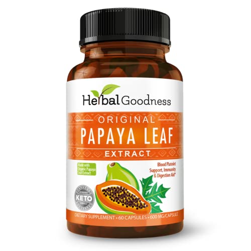 Papaya Leaf Extract Capsules 10X Strength - 60/600Mg Veg Capsules- Blood Platelet, Bone Marrow & Spleen Support, Immune Gut & Super Digestive Health - Herbal Goodness (Pack Of 6) #TOP1