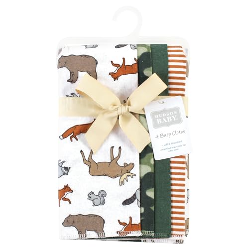 Image of Hudson Baby Unisex Baby Cotton Poly Flannel Burp Cloths, Animal Adventure 4 Pack, One Size