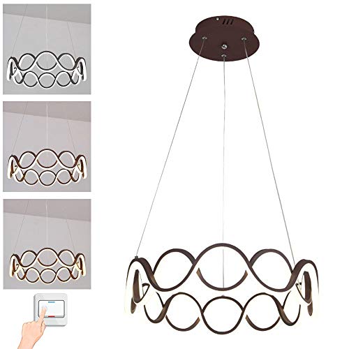 Preisvergleich Produktbild Modern LED Dimmbar Esszimmer Pendelleuchte, Braun Spiral Esstischlampe Hängeleuchte Höhenverstellbar Kreativ Hängelampe für Esstisch Küche Büro Arbeitszimmer, Leuchten aus Silikon Metall, 84W Ø52cm