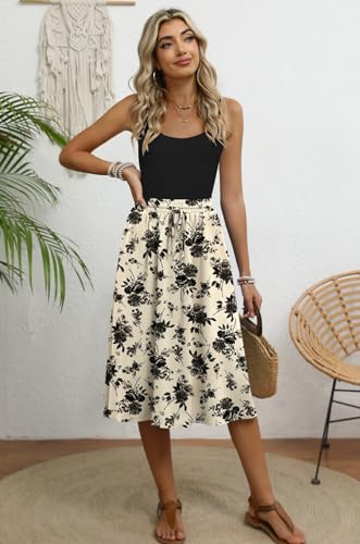 Women's Midi Skirt Summer Pleated Flowy Elastic High Waisted Skirts with Pockets2