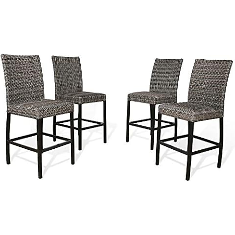 Iwicker Patio PE Wicker Height Bar Chairs, Outdoor Heavy-Duty Steel Frame Rattan Bar Stools with Padded Quick Dry Foam and Curved Backrest, Set of 4 Cover