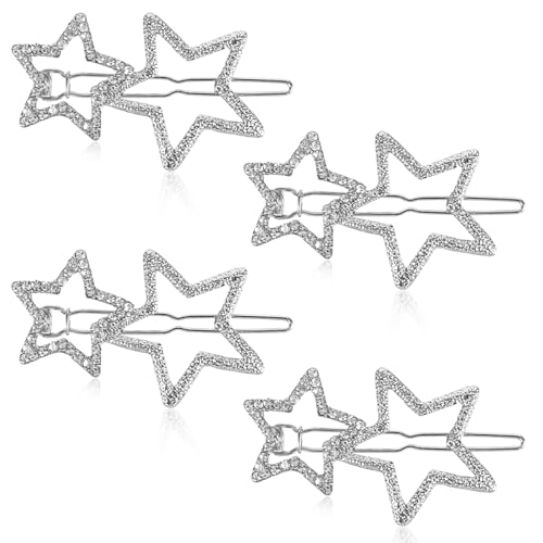 Mabor Lot de 4 barrettes à cheveux en forme d'étoile creuse Y2k avec strass et paillettes élégantes pour femmes et filles