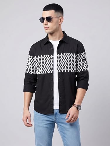 Image of Afflatus Men's Casual Shirt with Geometric Print | Premium Cotton Full Sleeve Shirt for Men | Stylish Regular Fit Fashion Trend | Casual, Party & Smart Casual Wear