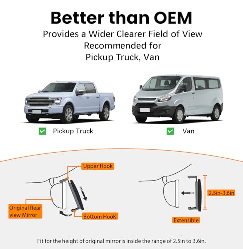 Image of Rear View Mirror, Chrome Anti-glare Panoramic Rear Mirrors Universal 16 Inch Convex Interior Clip on Extra Big Wide Angle Rearview Mirror Extender to Reduce Blind Spot for Pickup Truck Van