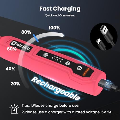 Image of HARDELL Mini Cordless Rotary Tool, 5-Speed 3.7V Rechargeable Rotary Tool Kit with 129Accessories, USB Charging Multi-Purpose DIY Tool for Sanding, Polishing, Drilling, Engraving, Woodworking(Pink 129)