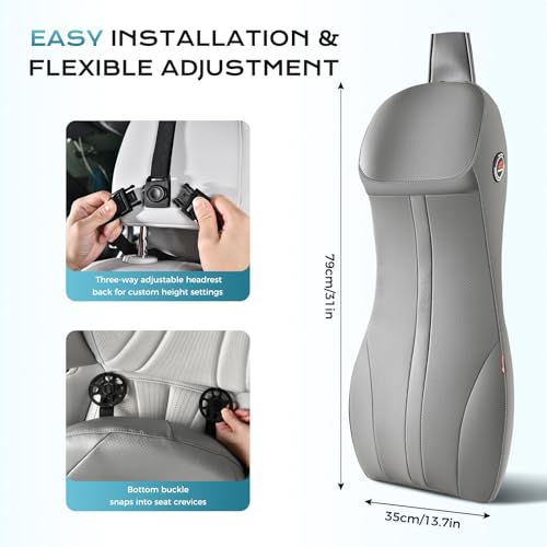 Image of Coverado Upgraded Lumbar Support Pillow and Car Neck Pillow, Ergonomic Memory Foam Integrated Car Cushion Back Neck Support Pillow, Soft Leather Cushion Back Pain Relief for Car Seat Driving, Gray