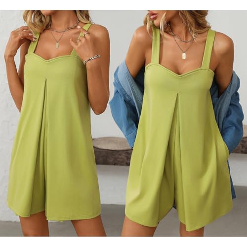 Mono corto de pierna ancha con escote corazon para mujer y diseño holgado sin mangas 3