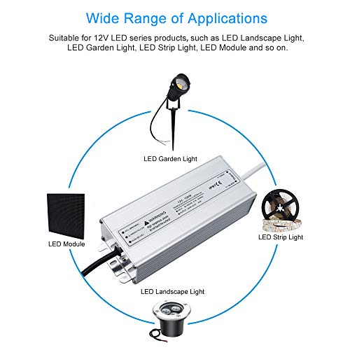Lightingwill Led Driver 100 Watts Waterproof Ip67 Power Supply Transformer, 90-265V Ac To 12V Dc Low Voltage Output, Adapter With 3-Prong Plug 3.3 Feet Cable For Outdoor Use, Computer Project #TOP5