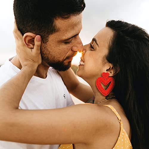 Bead Dangle Earrings For Women Girls Beaded Heart Dangle Earrings Bohemia Statement Bead Drop Earrings Studs Valentine’s Day Heart Beaded Earrings Gifts #TOP2