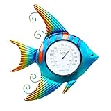 Senflame Fish-Shape Wall Thermometer, 11-Inch Battery-Free Temperature Gauge, Vintage Nautical Decor for Indoor & Outdoor Use, Auto-Calibrates in 3 Hours