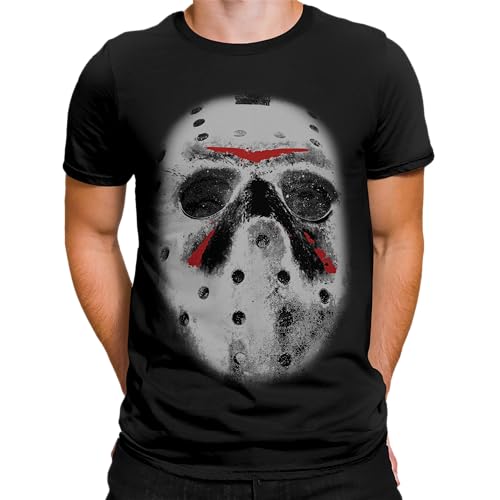 Isaac Morris Limited Friday The 13th Jason Vorhees Big Print Mask Men’s and Women’s Short Sleeve Tshirt (Large, Black)