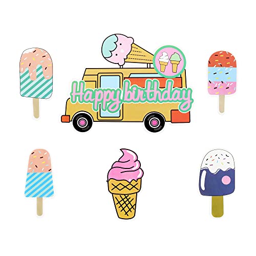 Ercadio 5 Pack Ice Cream Cake Toppers Ice Cream Happy Birthday Cake Picks Summer Hawaii Ice Cream Cake Toppers Ice Cream Cupcake Toppers For Summer Theme Birthday Baby Shower Party Decor Supplies #TOP6