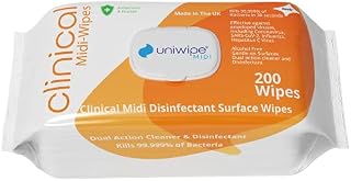 Uniwipe Clinical Midi-Wipes, Antibacterial, Sanitising, Kills 99.999% of Germs, 200 Count