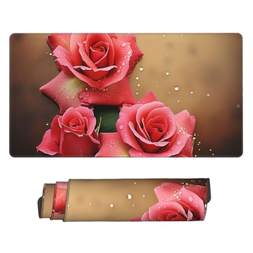 Tapis de bureau étendu motif roses pour ordinateur portable, grand sous-main d'écriture fleuri