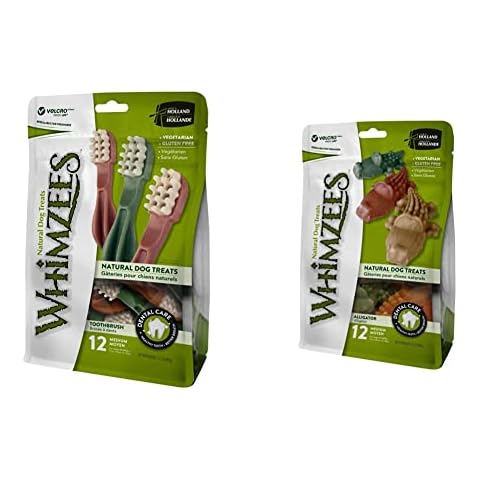 WHIMZEES Natural Dental Dog Chews Long lasting, Medium Toothbrush, 12 Pieces & Natural Dental Dog Chews Long lasting, Medium Alligator, 12 Pieces Cover