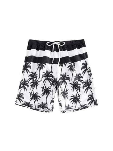 Floerns Men's Swim Trunk Tropical Print Drawstring Waist Summer Board Shorts