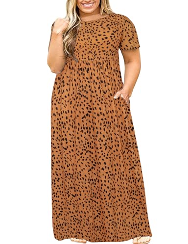 Image of Kancystore Women's Plus Size Maxi Dress with Pockets Summer Dresses XL-5X | Plus Size High Waisted Long Length Beach Dress, Empire Waist Round Neck Casual Dress, Solid Striped Floral Tie Dye Colors