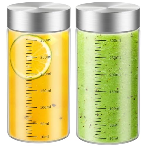 CWHHRN 11 Oz Glass Juice Bottles, 2 Pack Glass Bottles with Lids, BPA Free, Borosilicate Glass, Leak...