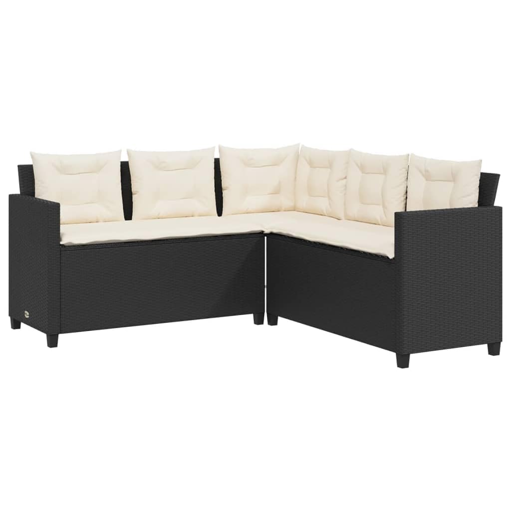 IKAYAA Conjunto Jardín de Ratán, Sofá Esquinero Jardin, Sofa Exterior, Conjunto de Sofá de Poliratán, Sofá Jardin con Cojín de Asiento y Respaldo Negro