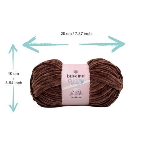 Image of Cuddly Velvet Chenille Yarn, Super Soft Fluffy Bulky for Knitting Crocheting Crafting Blanket Amigurumi, Durable for Shedding, 100 Gram (3.53 Ounces) 109 Yards (100 Meters) (Chocolate Brown)