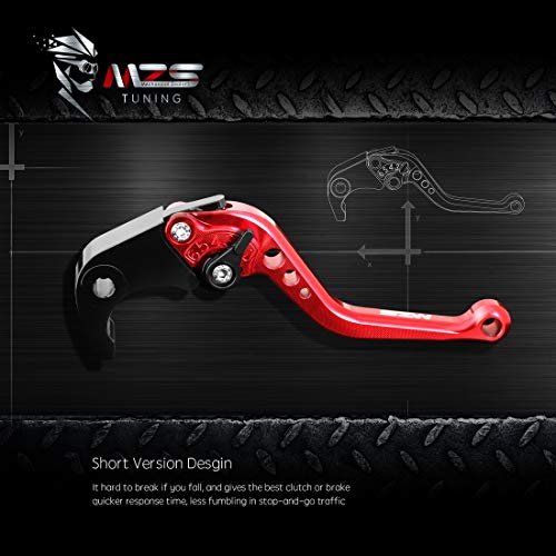 Image of MZS Red Motorcycle Brake Clutch Levers Adjustable Short CNC Set | for Z900 17-24, Z650 Z650RS EX650 17-26, Vulcan S 650 15-26, KLE 650 15-26, KLZ1000 15-19, Unbreakable Handle Lever Kit