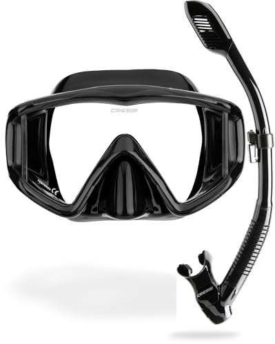 Cressi Pano 3 & Supernova Dry Mask & Snorkel Kits, Black/Black
