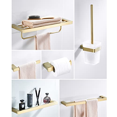 Juego de toalleros, accesorios de baño de acero inoxidable dorado cepillado, incluye escobilla de inodoro, soporte para papel, gancho para bata, jabonera, montado en la pared