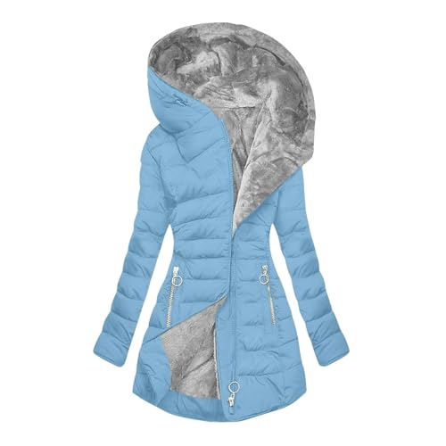 Winterjacke Damen Warm, Warm Gefüttert Steppjacke Lange Elegant Damenmantel Langarm Winter Parka Jacke mit Kapuze Winterparka Mantel Einfarbig Bequemes Sportjacke Winddicht...