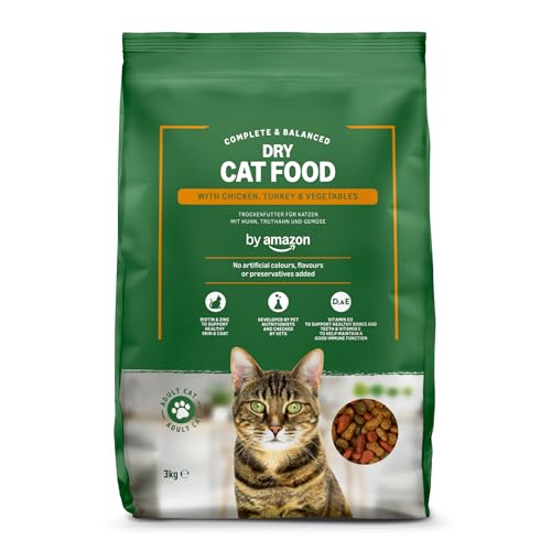 by Amazon - Croquettes complètes pour chats adultes au poulet, dinde et légumes, 3kg, lot de 1