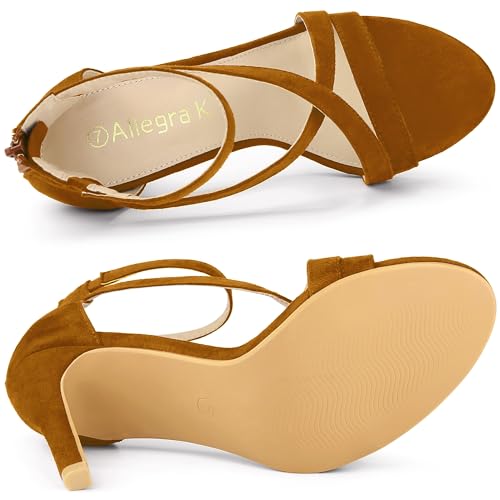 Allegra K Allegra K Women's Zipper Ankle Strap Stiletto Heel Brown Sandals 8 M US