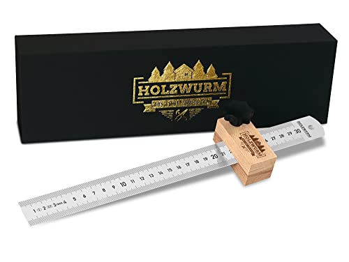 HOLZWURM Streichmaß mit INOX Lineal aus Metall, 300mm Anschlaglineal, stabiles Anreisswerkzeug mit Anschlag aus Holz Cover