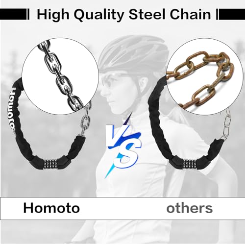 Homoto Bicicleta Candado, Cadena de Bicicleta Antirrobo con Contraseña 8 mm de espesor, Candado de Acero de Protección Solar de Alta Seguridad para Puerta de Bicicleta Motocicleta Scooter - imagen 5