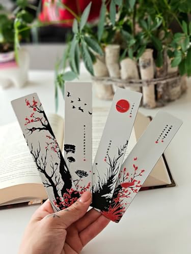 Image of Set of 4 Japanese-Inspired Bookmarks | 3D Zen Nature Theme | Eco-Friendly Bioplastic | Artistic Minimal Design for Readers | Perfect Gift | Unique 3D Effect