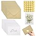 BEELUKY Dankeskarten Set 25 Stück - 15x10cm Karte Danke mit 25 Gold-Siegel Aufklebern, 25 Kraftpapier Briefumschlägen & 25 Trockenblumen Karten Danke Kartenfür Hochzeit, Geburtstag, Familie, Kollegen