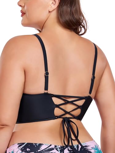 Ocean Blues Women's Plus Size Ruched Bikini Top Square Neck Swimsuit Tops Padded Bathing Suits Sport Bra4