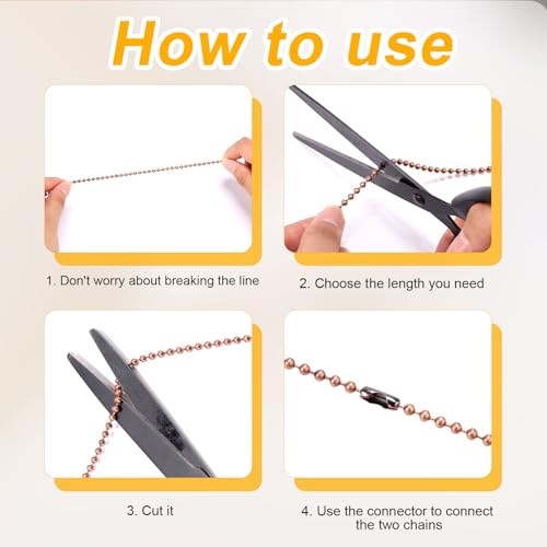 Image of 120in Ceiling Fan Pull Chain Extender, 3mm Premium Metal Light Roller Blind Beaded Pull Chain Extension with 20pcs Connectors Practical Accessories for Light Fixture DIY Crafts (Red Bronze)