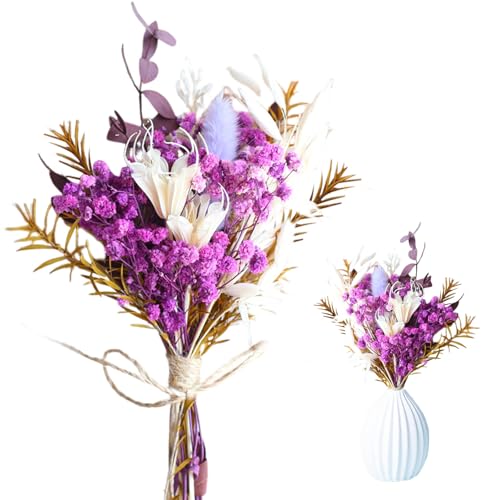 Natural Dried Flowers Bouquet Wedding Dried Flowers Table Decorations, Spring Summer Autumn Winter Home Decoration ,Each Bouquet of 12 Stems of 6 Different Dried Flowers Approx 20cm (Style 3)