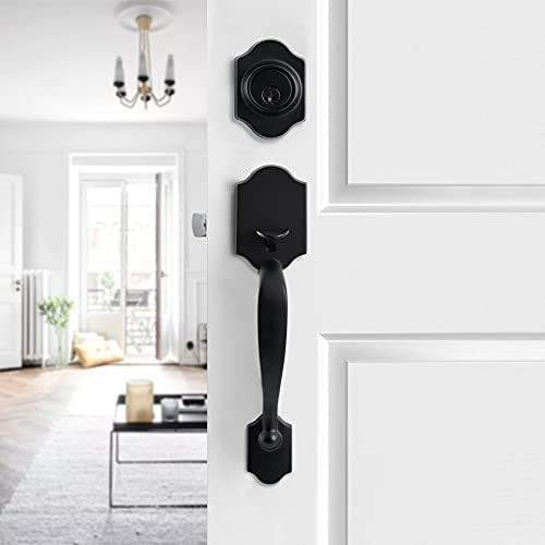 Neutype Front Door Handle, Front Door Lock Set, Door Handle Sets With Single Cylinder Deadbolt And Door Knob, Entrance Handle Set With Lock, Reversible For Right & Left Handed, Matte Black #TOP6