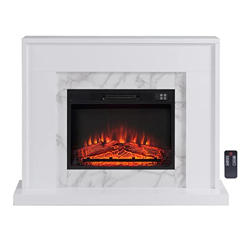 Kekai Chimenea Eléctrica Kit Marco Blanco y Calefactor Decorativo Pared 2000W Lavalette 114x33x86.7 cm 3 Niveles Control Remoto