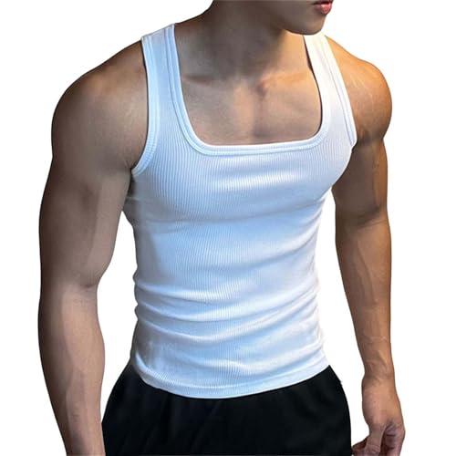 Genérico Camiseta de tirantes para hombre deportivo transpirable - Camiseta interior para hombre blanca, camiseta de doble costura, camiseta sin mangas, camiseta muscular, ajuste slim, camiseta de un