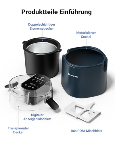AAOBOSI Eismaschine,Automatische Eismaschine,1,5L Doppelt isolierte Gefrierschale,Gelato,Sorbet,Frozen Yogurt Maker,Hausgemachtes Softeis,Timer – Bild 3